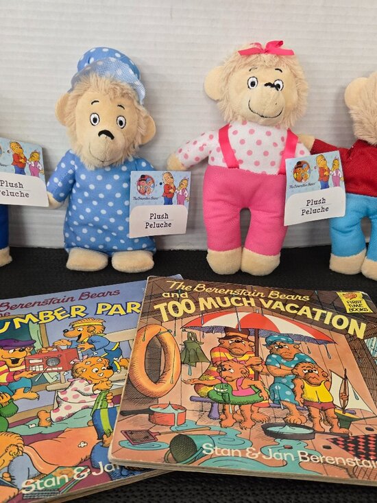 berestain Other - Complete set of Berenstain Bears small Plush w tags & Books Lot